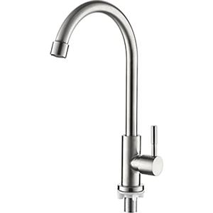Ibergrif Rubinetto Lavello Cucina Solo Acqua Fredda, Rubinetto Cucina Moderno 360° Girevole Senza Piombo, per Lavandino Interno/Esterno, Acciaio Inossidabile Anti-Calcare, Grigio, M18703