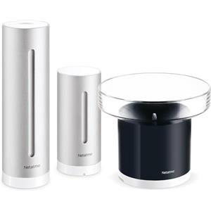 Netatmo Confezione di stazione meteorologica per esterni + sensore per esterni + pluviometro intelligente, umidità, qualità dell'aria, livelli di rumore interno, pressione barometrica, NBU-NWS-NRG-EU
