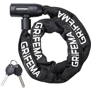 GRIFEMA GA1201-12 Lucchetto antifurto per bicicletta con chiave, lucchetto a catena per biciclette, moto, scooter, 120 cm, nero