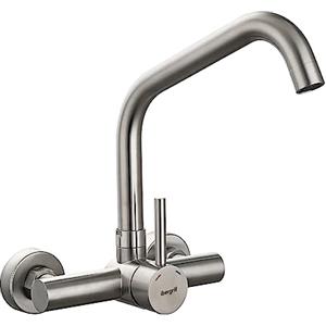 Ibergrif M16303, rubinetto da cucina a parete, rubinetto per lavello monocomando in acciaio inox spazzolato