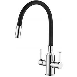 Ibergrif M22141-2 Rubinetto da Cucina con Doccetta, Miscelatore Lavello con Bocca Flessibile, Nero, Con maniglia