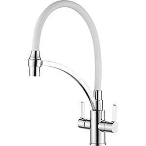 Ibergrif M22142-3 Rubinetto Lavello Cucina Bianco, Rubinetto Cucina con Doccetta Estraibile, Miscelatore Lavello con Bocca Flessibile, Miscelatore Cucina Rotazione a 360°, Maniglia Doppia