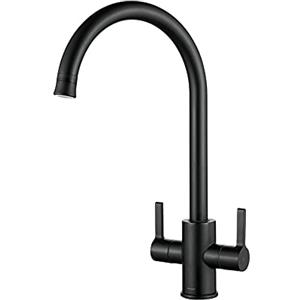 Ibergrif M22140B Rubinetto Lavello Cucina Nero, Miscelatore Cucina con Beccuccio di Comfort, Miscelatore Lavello Cucinacon Spray a Due Funzion, Rotazione a 360°, Cromo