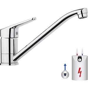 IBERGRIF M14450-98 - Miscelatore per lavello da cucina, per roulotte, monoblocco monoblocco con beccuccio girevole lungo, a bassa pressione, girevole a 360°, ottone cromato