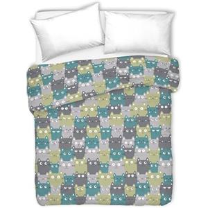 PENSIERI DELICATI Telo Copriletto Matrimoniale 260 x 280 cm, Telo Singolo 100% Cotone Pique, Ideale Come Telo Arredo, Coperta Salva Letto 2 Piazze, Fantasia Happycat Verde, 100% Made in Italy