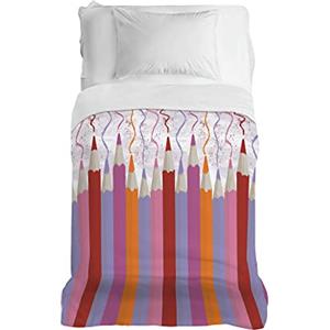 PENSIERI DELICATI Telo Copriletto 170 x 280 cm, Telo Singolo 100% Cotone Pique, Ideale Come Telo Arredo, Coperta Salva Letto 1 Piazza, Fantasia Matitoni Rosa, 100% Made in Italy