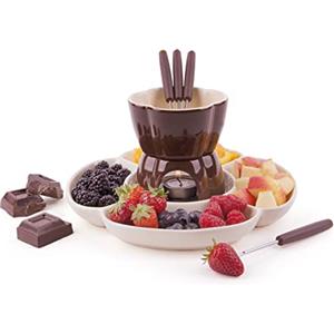 Excelsa Chocolate Servizio Fonduta Cioccolato con Piatto 8 Pz, Ceramica, Marrone