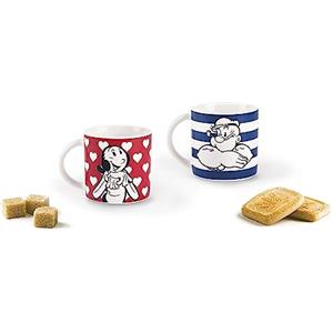 Excelsa Popeye & Olivia Set 2 Tazzine Caffè Porcellana, Blu e Rosso