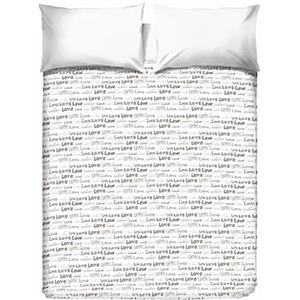 PENSIERI DELICATI Telo Copriletto Matrimoniale 260 x 280 cm, Telo Singolo 100% Cotone Pique, Ideale Come Telo Arredo, Coperta Salva Letto 2 Piazze, Fantasia Love Love Beige, 100% Made in Italy