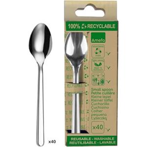 Amefa Leaves Scatola 40 cucchiaini da caffè riciclabili, Acciaio Inossidabile 18/0, Argento