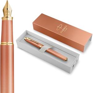 Parker Penna stilografica IM Writing Rituals | finitura arancione vivace con sfumatura e puntale dorato | punta media | inchiostro blu | confezione regalo