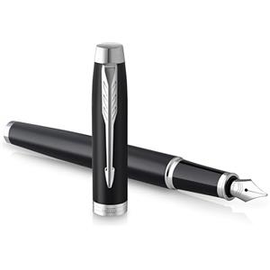 PARKER IM Penna Stilografica | Nero Opaco con Puntale Cromato | punta media con inchiostro blu | confezione regalo