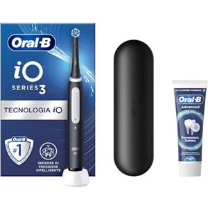 Oral-B Spazzolino Elettrico Ricaricabile iO 3 Nero con 1 Testina Di Ricambio, 1 Custodia Da Viaggio +1 Dentifricio Oral-B Advanced Prevenzione Tartaro, Nuova versione