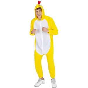 Rubie's Rubies Costume di pollo per adulti, tuta con cappuccio e coda, licenza ufficiale per addii al celibato, festa a tema, addii al nubilato, costumi di gruppo, carnevale, giallo