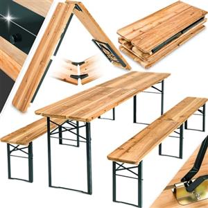 TecTake® Set 3 Pezzi da Birreria, Tavolo e Panche da Esterno Pieghevoli, Struttura in Acciaio, Dimensioni Tavolo 220x50,5x77,5 cm, Panche 220x25x47,5 cm - Set da Birra Pieghevole al Centro