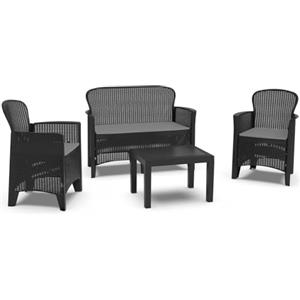 BAKAJI Set Salotto da Esterno Jungle con Divano, Tavolino e Due Poltrone Ergonomiche, Salottino con Seduta Comoda e Cucini, Struttura Antracite, Ideale per Giardino, Patio, Terrazzo, Bistrot