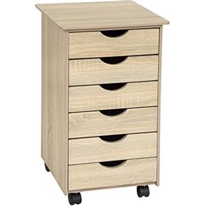 tectake® cassettiera ufficio con ruote, mobiletto salvaspazio con 6 cassetti, organizer documenti e cancelleria, facile da spostare, cassetti scrivania ufficio, cassettiera per scrivania - Quercia