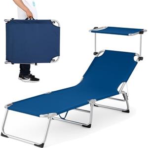BAKAJI Lettino Prendisole con Tettuccio Parasole Sdraio Pieghevole Salvaspazio, Schienale Regolabile, Struttura in Metallo e Tessuto in Polyestere per Mare Spiaggia Piscina Relax (Blu)