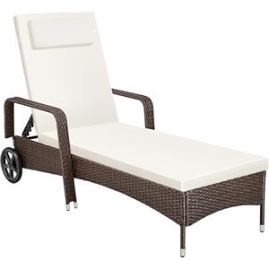 TecTake® Lettino Poly Rattan Arredo Esterno Giardino, Sdraio Prendisole, Sdraio da Giardino, Terrazzo, Balcone, Sdraio piscina, Ruote Gommate, Arredo Interno Divano Sedia - Nero/Marrone