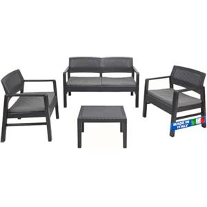 BAKAJI Set Salotto da Esterno Kilimanjaro con Divano, Tavolino e Due Poltrone Ergonomiche, Salottino con Seduta Comoda e Cucini, Struttura Antracite, Ideale per Giardino, Patio, Terrazzo, Bistrot