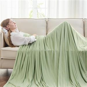 EMME Q-Max Coperta rinfrescante per l'estate, > 0,4 notti suda, coperta sottile, mantiene fresca e traspirante, coperta estiva, letto singolo, divano, 127 x 177 cm, verde a righe