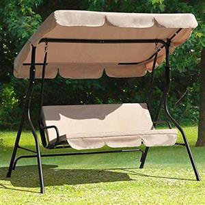 Bakaji Dondolo Da Giardino 3 Posti con Tetto Parasole Regolabile Struttura in Acciaio Seduta in Tessuto Oxford Dimensioni 170 x 110 x 153 cm (Ecrù Curved)