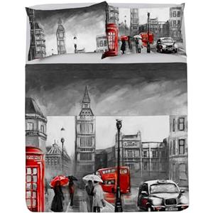 LA DOLCE CASA | Completo Letto Matrimoniale con Stampa, 100% Cotone, Set Lenzuolo Angoli, Lenzuolo Piano e Coppia Federe, Stampa Fotografica Londra