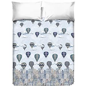 PENSIERI DELICATI Telo Copriletto Matrimoniale 260 x 280 cm, Telo Singolo 100% Cotone Pique, Ideale Come Telo Arredo, Coperta Salva Letto 2 Piazze, Fantasia Volare Azzurro, 100% Made in Italy