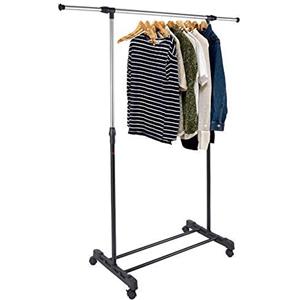 BAKAJI Stand Appendiabiti Allungabile Telescopico Singolo con Ruote Girevoli 80/150 x 40 x 90/160 cm Regolabile Attaccapanni Negozio Casa Hotel, in Acciaio e ABS (Singolo Telescopico)