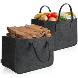 COM-FOUR® 2x borsa in feltro xxl per la spesa, giornali, carta, giocattoli, picnic o la spiaggia, robusta in feltro spesso, borsa perfetta per legna da ardere (02 pezzi antracite 44x30cm)