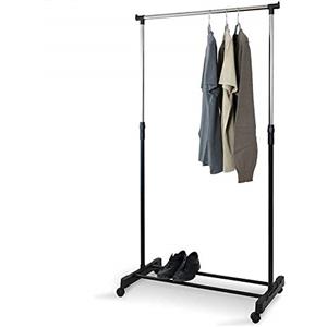BAKAJI Stand Appendiabiti Allungabile Telescopico Singolo con Ruote Girevoli 80 x 40 x 90/165 cm Regolabile Attaccapanni Negozio Casa Hotel, in Acciaio Cromato e ABS (Singolo)