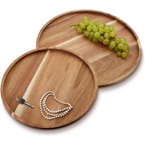 com-four® Set di vassoi da 2 Pezzi in Legno di Acacia - taglieri Decorativi Rotondi - vassoi da Portata - Vassoio in Legno in 2 Misure - Piatti da Portata per Snack, Formaggio (2 Pezzi - Rotondi)