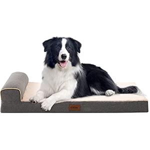 EMME Lettino ortopedico per cani di taglia grande, a forma di T, con schiuma a forma di uova, fodera lavabile e parte superiore in pile felpato, per cani di taglia media e grande (grigio, L)