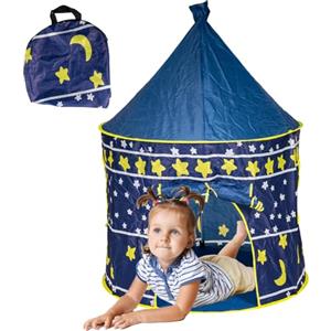 BAKAJI Tenda per Bambini Salvaspazio con Borsa per Trasporto, Gioco Giocattolo per Bambino e Bambina Richiudibile, Ideale per Interno ed Esterno, Casetta Pop Up èer Skills Motorie (Blu)