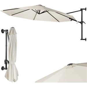 BAKAJI Ombrellone da Parete Giardino Diametro 300cm Palo Staffa Muro Decentrato Chiusura a Leva Sistema Air Vent Arredamento Salvaspazio Esterno Gazebo Piscina Terrazzo Ambienti Esterni (Beige)