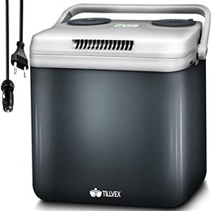tillvex Frigorifero elettrico Portatile da 32L | Mini-frigorifero campeggio da 230V e 12V per auto, camion, barca o camper | rinfresca e riscalda | modalità ECO (Grigio)