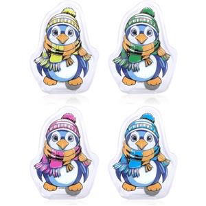 COM-FOUR® 4x scaldamani riutilizzabili - scaldamani con motivo pinguino - cuscinetto termico per le giornate fredde e in viaggio - cuscino anti-piega (04 pezzi - pinguino colorato)