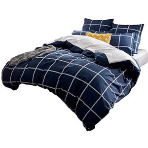 Sonive Set Copripiumino in Microfibra - 140 x 200 cm / 65 x 65 x 1, Tartan Blu Navy