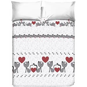 PENSIERI DELICATI Copriletto Matrimoniale 260 x 280 cm, 100% Cotone Pique, Ideale Come Arredo, Coperta Salva Letto 2 Piazze, Fantasia Gattini Grigio, 100% Made in Italy