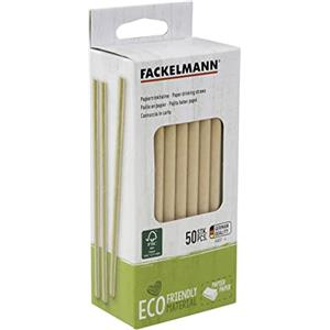 Fackelmann Cannucce di carta monouso sostenibili per l'ambiente (certificato FSC), riciclabili, compostabili, cannucce biodegradabili per feste o casa, colore: marrone/bianco 0,8 x 15 cm, 50 pezzi.