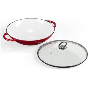 ToCis Big BBQ ToCi Wok Antiaderente, Professionale Rivestito di Smalto, Padella Wok Antiaderente con Coperchio e Manici, Padella Induzione per Piani a Induzione, Ceramica, Gas, Fornelli e Forno Elettrici
