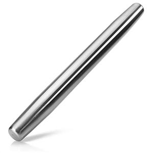 COM-FOUR® mattarello premium - mattarello in acciaio inossidabile - rullo lavabile in lavastoviglie per pasta per pizza, pasta per pasta (color argento - estremità affusolate)