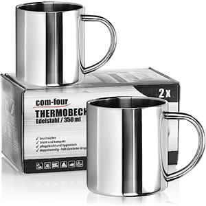 com-four® 2x Tazze termiche in acciaio inox - 350ml per tazza - tazza isolante a doppia parete - tazza da caffè infrangibile lavabili in lavastoviglie