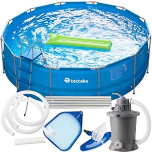 tectake® Set Completo Piscina, Piscina da Giardino con Struttura in Acciaio, Piscina Fuori Terra, Piscina per Esterni, Piscina Grande con Accessori, Ø 450 cm - Blu
