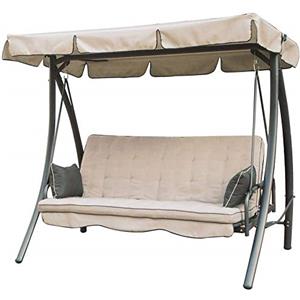 BAKAJI Dondolo Letto da Giardino 3 Posti Colore Beige Panama con Schienale Reclinabile Tetto Parasole e Set Cuscini 203 x 115 x h 170 cm