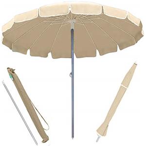 BAKAJI Ombrellone Antivento da Mare Spiaggia Giardino Diametro 220 cm con Palo in Alluminio 32mm Struttura a 16 Stecche in Fibra di Vetro e Rivestimento in Tessuto Poliestere 200g Anti UV (Beige)