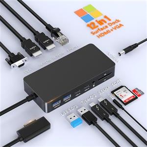 ROCKETEK 13 in 1 Microsoft Surface Dock Triple 4K Display,Surface Pro Docking Station HDMI+VGA Docking Station Studio Accessori per Surface Pro 11/10/9/8/X/7/6/5/4/3,Laptop 7/6/5/4/3/2/1,Book Laptop Go3/2 1
