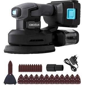 Cecotec Levigatrice Elettrica Orbitale Batteria PerfectSurface 2120 Delta. 21V, 2000mAh, Forma Delta, Accessorio FingerDetail, 12 Ricambi, Serbatoio Polvere, Connessione Aspirapolvere, 28000vibraz/min