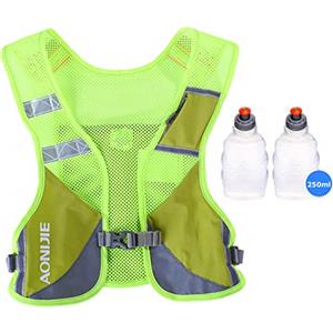 AONIJIE Leggero Outdoor Trekking Zaino di idratazione Marathon Gilet Arrampicata Zaino da Ciclismo (Verde+ 2pcs 250ml Bottiglie)