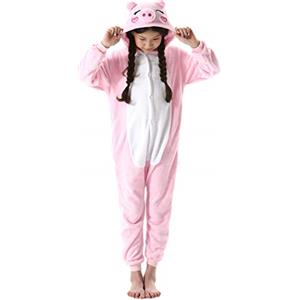 ULEEMARK Tutina Ragazzo e Ragazza Bambini Onesies Pigiama Pigiameria Sleepwear Nightclothes Anime Cosplay Halloween Costume Attrezzatura Animale Carnevale Unisex Rosa Maiale per Altezze da 90 a 148 cm